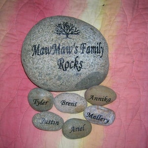 Sand Engrave grandpa rock,grandkids real stone, teacher stone, family stone,engraved dad river rocks, garden stones, etched rocm
