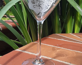 Custom etched engraved beautician martini glass, personalized martini glass, sandblasted glass