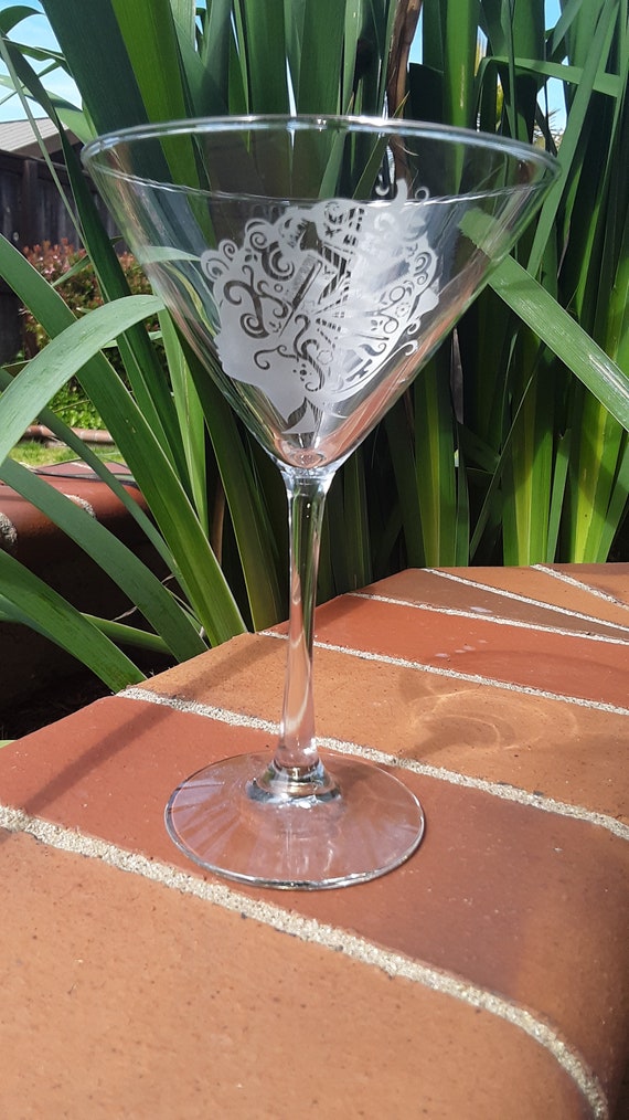 Custom Etched Engraved Beautician Martini Glass, Personalized