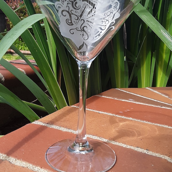 Custom etched engraved beautician martini glass, personalized martini glass, sandblasted glass