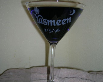 Custom etched engraved retirement martini glass, personalized martini glass, sandblasted glass