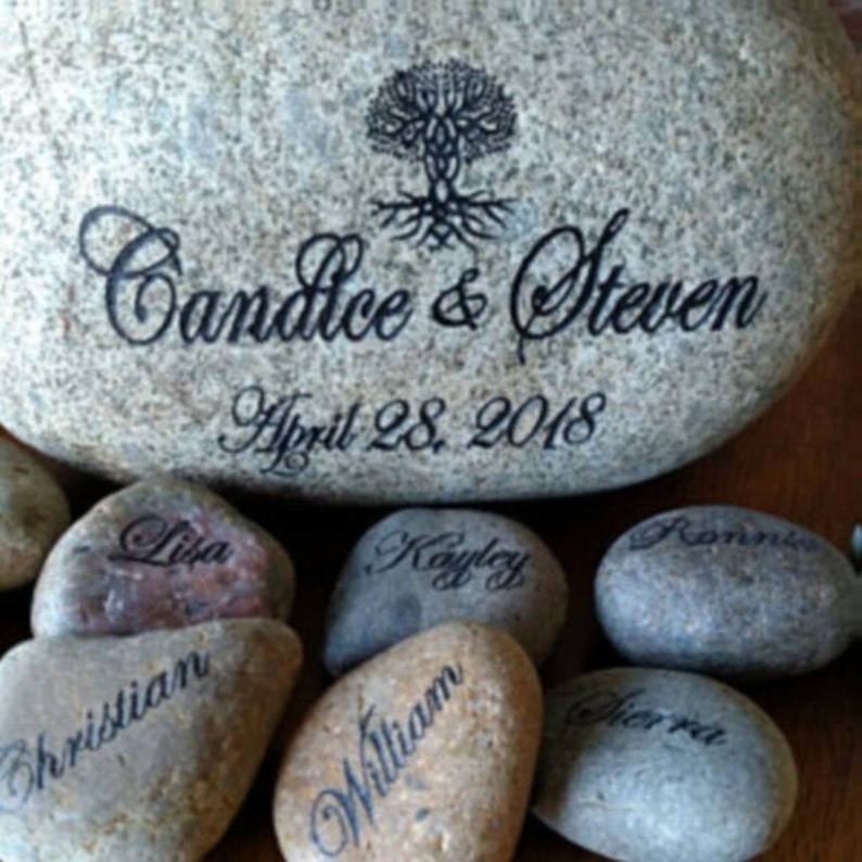 Engraved grandkids real stone, mothers day rock etched stone, namesake stone, family stone,engraved river rocks, garden stones, etched rock image 1