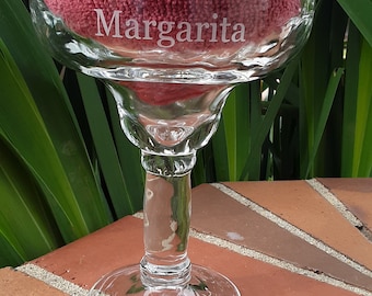 Custom etched engraved margarita glass, personalized margarita glass, sandblasted glass