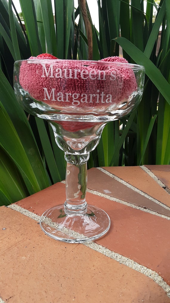 Custom etched engraved margarita glass, personalized margarita glass, sandblasted glass