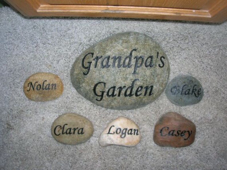 Engraved grandkids real stone, mothers day rock etched stone, namesake stone, family stone,engraved river rocks, garden stones, etched rock image 6