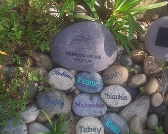 custom engraved Rainbow Bridge pet memorial stones, rocks