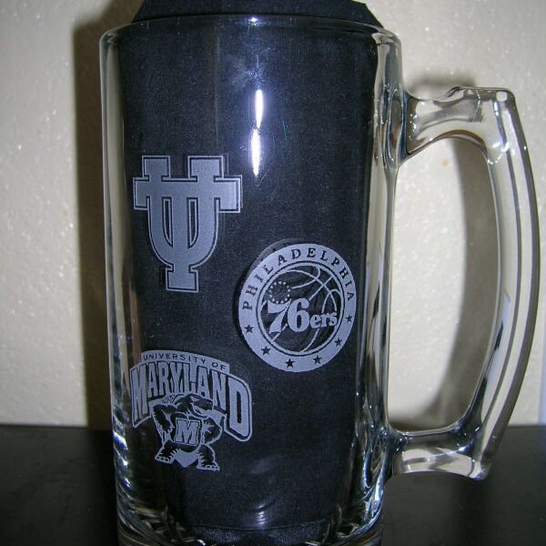 Etched sports glass, engraved beer mug, custom beer mug, ice tea glass