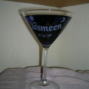 Custom etched engraved martini glass, personalized martini glass, sandblasted glass