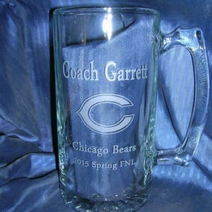 Etched Glass Chicago Bears Steelers Patriots Beer Mug, Raiders, 49ers ...