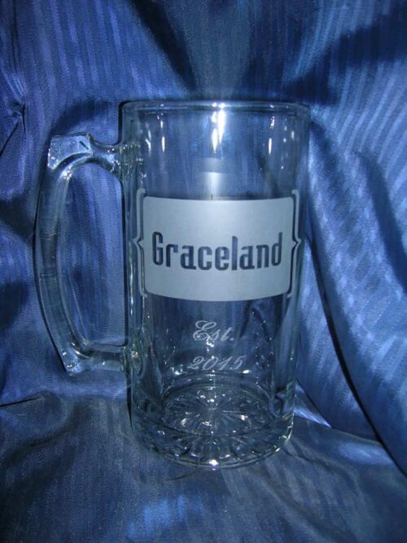 Etched glass mug, groomsman mug, beer mug, wedding glass, anniversary glass, custom glass mug, personalized glass mug image 2