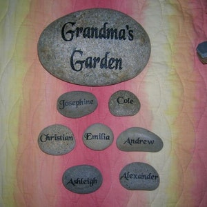 Engraved grandkids real stone, mothers day rock etched stone, namesake stone, family stone,engraved river rocks, garden stones, etched rock image 9