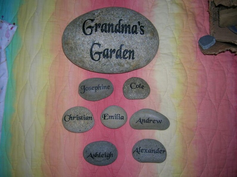 Engraved grandkids real stone, mothers day rock etched stone, namesake stone, family stone,engraved river rocks, garden stones, etched rock image 9