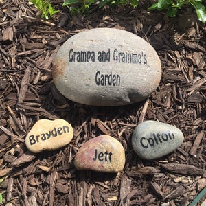 Engraved grandkids real stone, etched stone, namesake stone, family stone,engraved river rocks, garden stones, etched rock, etched