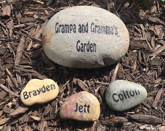 Engraved grandkids real stone, etched stone, namesake stone, family stone,engraved river rocks, garden stones, etched rock, etched