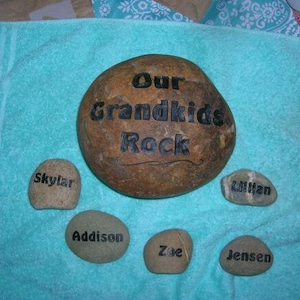 Engraved grandkids real stone, etched stone, namesake stone, family stone,engraved river rocks, garden stones, etched rock, etched