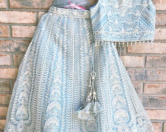 Little Girl's Sea Blue|Pink| Purple Lehenga Choli: Indian Festive Outfit | Big Sister -Little Sister Matching Set | Sibling Set