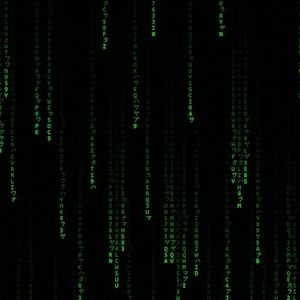 Peut inclure: Œuvre d'art numérique représentant un fond noir avec des flux verticaux de caractères, de chiffres et de symboles verts, rappelant un code informatique. Le texte vert semble tomber, créant un effet visuel dynamique et abstrait.