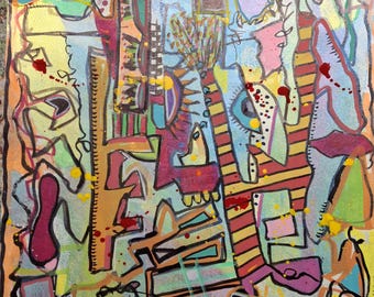 BASQUIAT STYLE EXPERIENCE - Mixed Media Acryl, Aquarell, Tinten und Farbstoffe