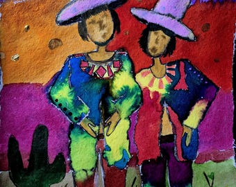 Wüsten-Gals Volkskunst-Aquarellmalerei: Indigene südwestliche Frauen-Wandkunst
