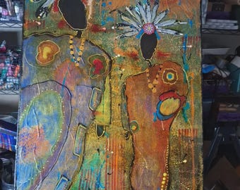 Ancestor Heimkehr Gemälde, Mixed Media Art mit handgefertigten Rosetten
