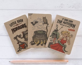 3 Notebooks for Horror Fans, 3 Mini Notebooks, Recipes Notebook, Horror Notebook