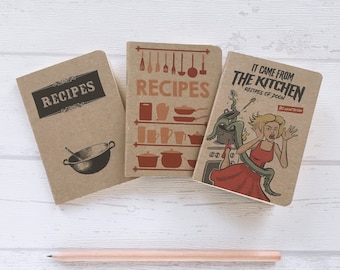 3 Recipes Notebooks, 3 Mini Notebooks, Gift for Cook