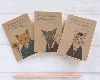 3 Mini Notizbücher, 3 Katzen Notizbücher, Mini Künstler Notizbücher A7