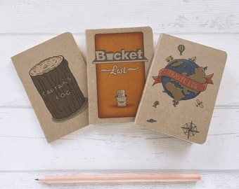 3 Mini Notebooks, Bucket List Notebook, Travel Notebook, Captain's Log, 3 Notebooks A7
