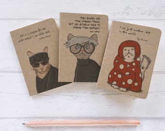 3 Mini Notebooks, 3 Cat Notebooks, Mini Artist Notebooks A7