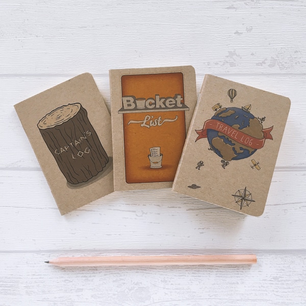 3 Mini Notebooks, Bucket List Notebook, Travel Notebook, Captain's Log, 3 Notebooks A7