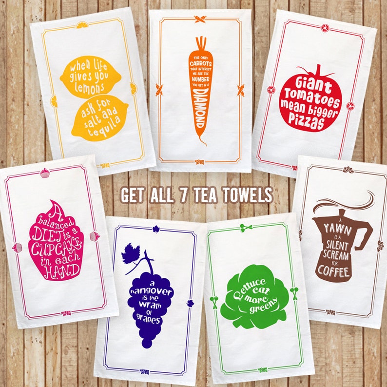 Screen printed Tea Towel, Coffee Tea Towel A yawn is a silent scream for coffee, Cotton Tea Towel image 9