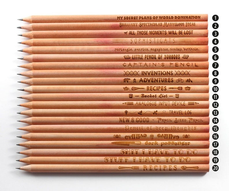 Set of Pencils Laser Engraved Wooden Pencils Choose any mix Etsy
