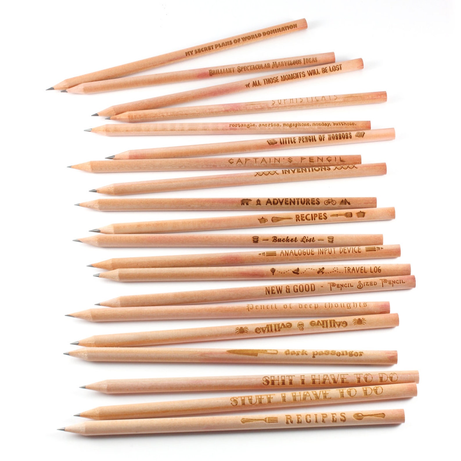 Set of Pencils Laser Engraved Wooden Pencils Choose Any mix Etsy