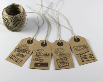 8 Rustic Gift Tags, Vintage Post Stamp Tags