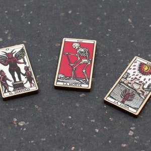 3 Tarotkarten Pins: Il Diavolo, La Morte, La Luna (Teufel, Tod, Mond), 3 Holzpins