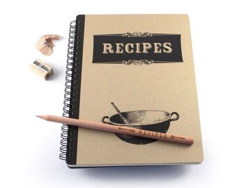 Recipe Book, Large Spiral Bound Notebook "Recipes"