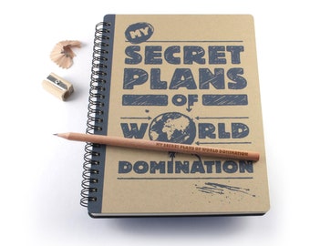 DIN A5 Notizbuch "My Secret Plans of World Domination", mit Spiralbindung