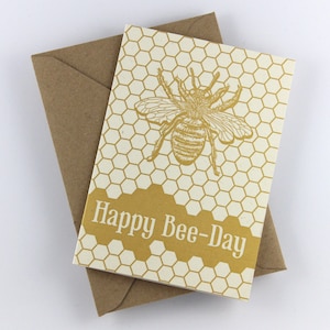 Geburtstagskarte "Happy Bee-Day" Grußkarte, goldener Druck, B-Day Karte