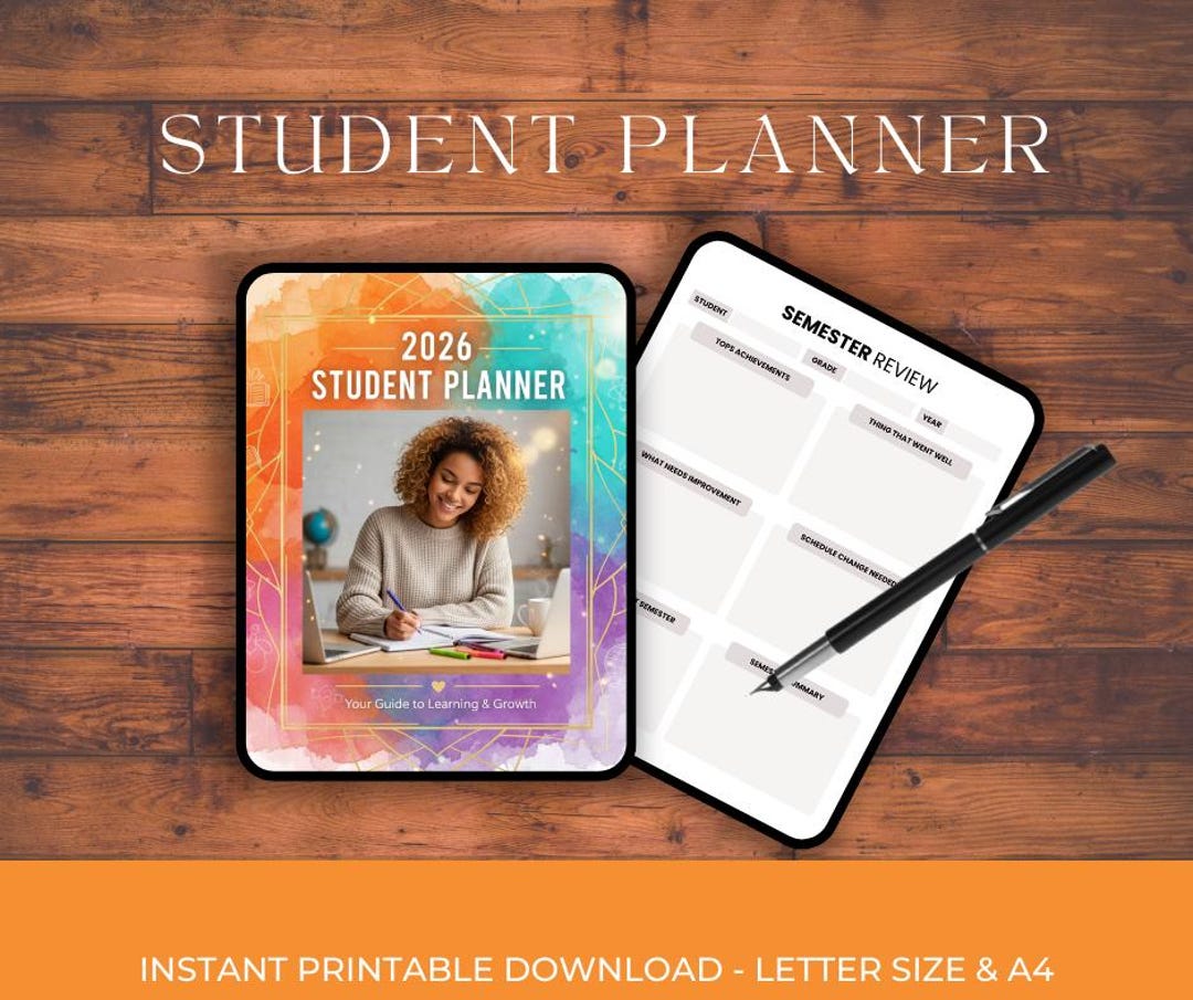 Student 2026 School Planner PDF | Printable Homework & Exam Organizer ...