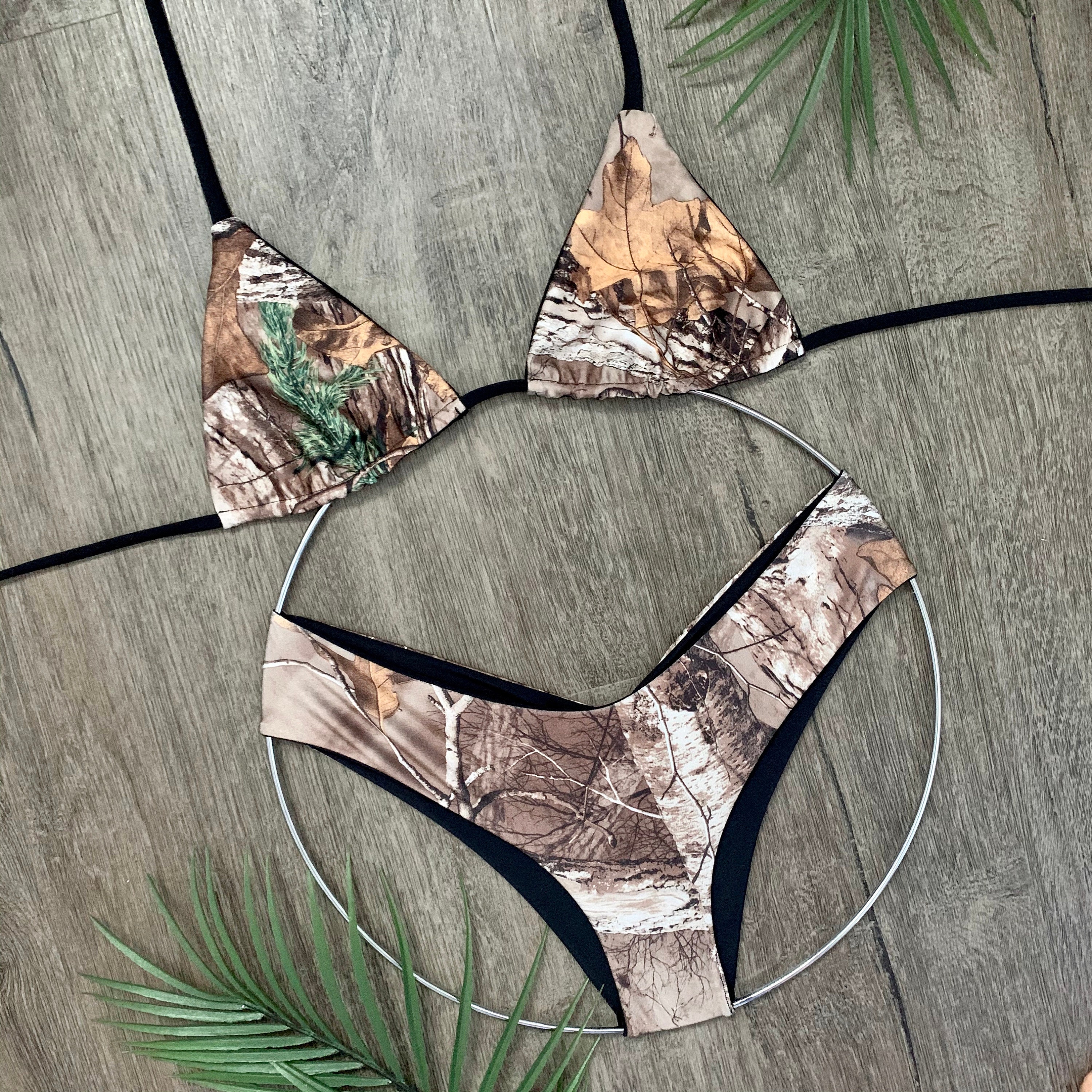 Camo Realtree Mossy Oak Reversible Cheeky Scrunch Back Bikini 