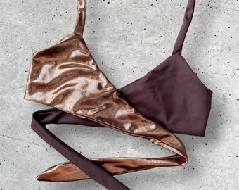 Brown Copper Wrap Cheeky Thong Seamless Bikini Set