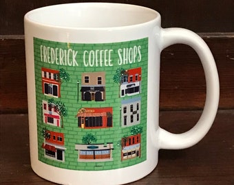 Vibrant Illustrated Frederick, MD Coffee Shop Mug
