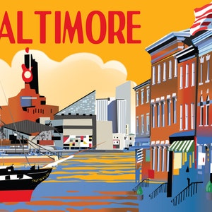 Gorgeous original giclée 11" x 17" poster of Baltimore. Beautiful Charm City. Signed by the artist, me!