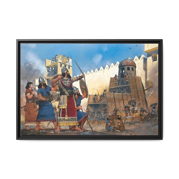 Ashurbanipal Laying Siege to a City (1991) - Assyrian History Wall Art - Ancient Assyria Vintage Painting
