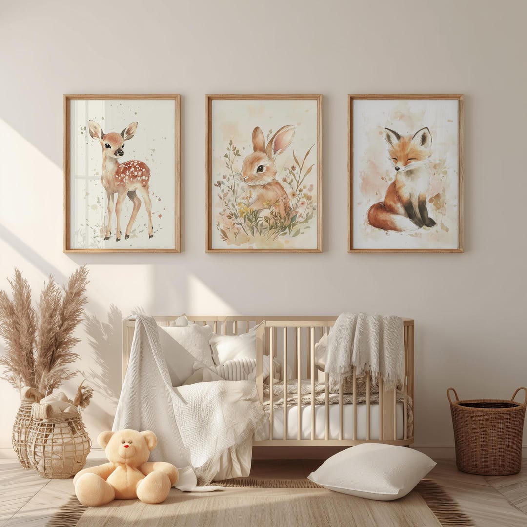 Woodland Nursery Wall Art Set of 3 Printable | Watercolor Boho Forest ...