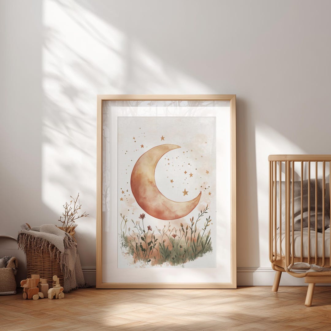 Moon and Stars Nursery Wall Art Printable | Watercolor Boho Print ...