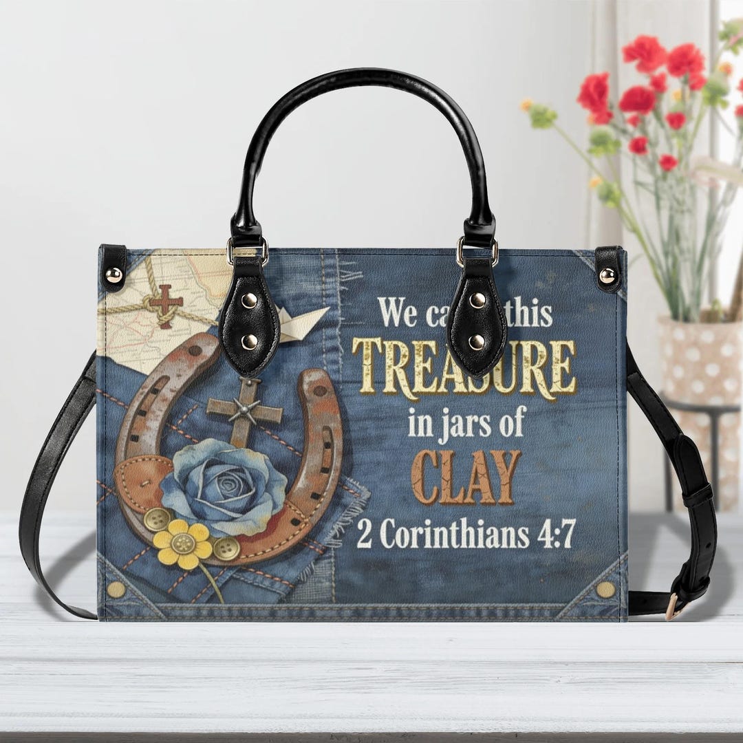 Scripture Purses Christian Bible Verse Leather Handbag 2 Corinthians 4:7 Tote Bag ...