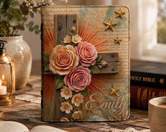 Custom Bible Cover with Name Vintage Floral Leather Bible Bag Dove Cross Bible Case Religious Gift Women