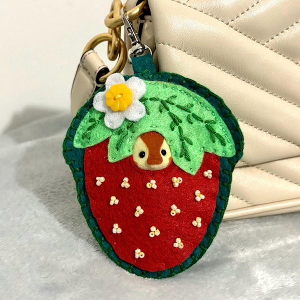 Handmade Felt Calico Critter Strawberry Keychain