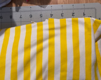 Free ship 2 yard +  piece of yellow and white stipe knit fabric. Medium weight cotton lycra fabric.